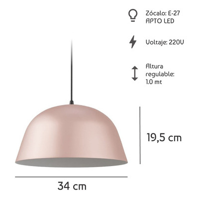 Lampara Colgante Campana Nórdico Bell 15 Rosa Pastel  