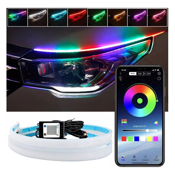 Par 60cm Tira Led Drl Secuencial Flexibl Rgb Ip68 Para Autos