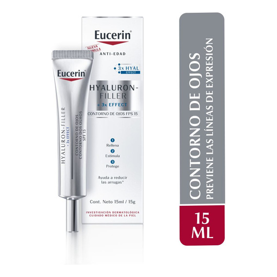 Crema Hyaluron Filler 3x effect Contorno de Ojos Eucerin Hyaluron-Filler día/noche para todo tipo de piel de 15mL/15g 30+ años