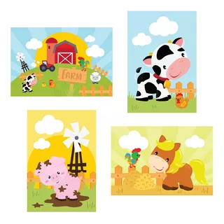 Placas Decorativas Animais Fazenda Feliz 30x40cm Kit 4un Infantil