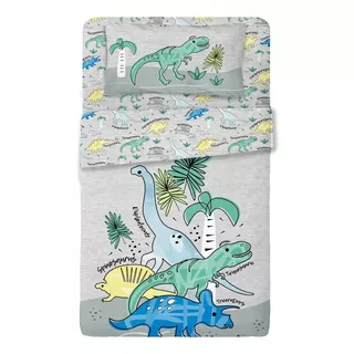 Combo Dinos Acolchado Reversible +sabanas Cuna Funcional