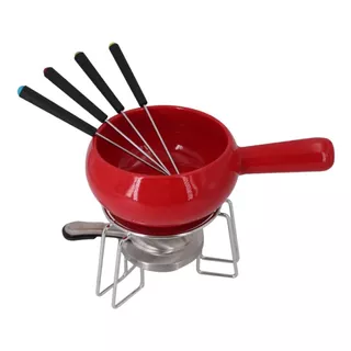 Kit Panela Fondue Cerâmica Aparelho Imediata Cor Vermelho