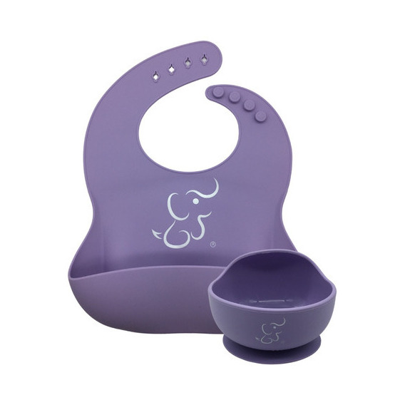 Set De Comida Papu Baby De 1 Babero Y 1 Plato Hondo/bowl Color Lila