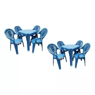 2 Jogos De Mesas Com Cadeiras Plástica Infantil Para Criança Cor Azul