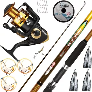 Combo Pesca Waterdog Caña 2,40 2 Tram Reel Tanza Linea Plomo