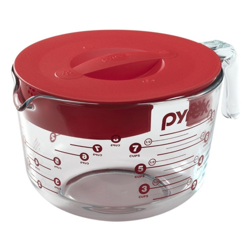 Jarra Medidora Con Tapa 2 Litros Pyrex Color Vidrio transparente con tapa plastica roja