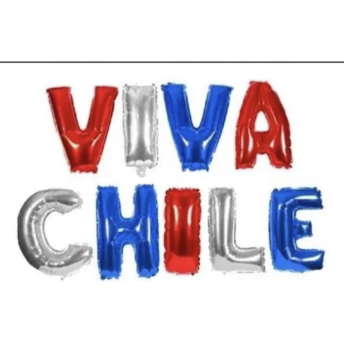 Set 9 Pcs De Globo Metálicos Viva Chile Fiestas Patrias Color Tricolor