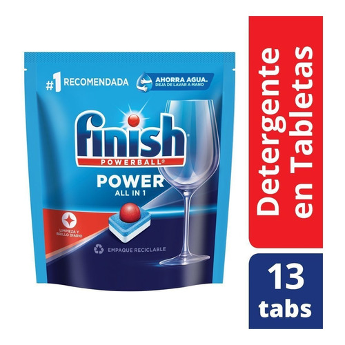 Detergente Finish Automático Powerball All In 1 Max tabletas sí repuesto 13 u