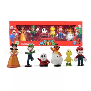 Kit 6 Bonecos Super Mario Nintendo Luigi Daisy Com Caixa