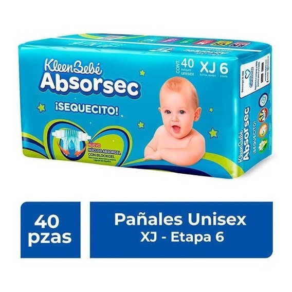 Pañales Kleenbebé Absorsec Etapa 6 Extra Jumbo 40 Pañales Género Sin Género Talla Extra Jumbo (xj)