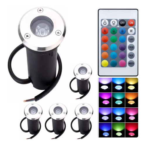 Pack 5 Spot Led Piso Empotrable Exterior Rgb Control Remoto