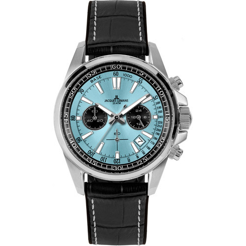 Reloj Jacques Lemans 1-2117r Color De La Correa Negro Color Del Bisel Acero Color Del Fondo Celeste