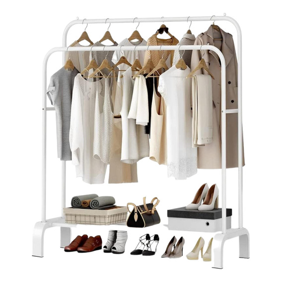 Perchero Organizador Rack Ropa Colgador De Metal Closet Pie Color Blanco