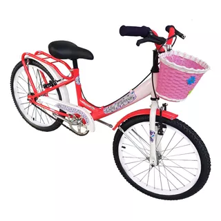 Bicicleta Playera Infantil Danger Paseo Lady Flowers R20 1v Frenos V-brake Color Rojo/blanco Con Pie De Apoyo  