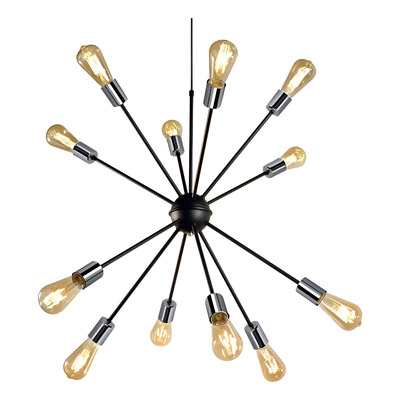 Colgante Araña Explosión 12 Luces Negro Cromo Vintage E27 Negro Con Cromo