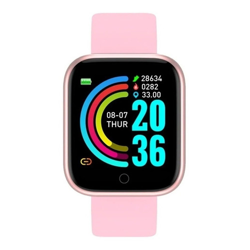 Smartwatch Smart Bracelet D20 1 1.3" con red móvil caja de  plástico  rosa, malla  rosa de  silicona