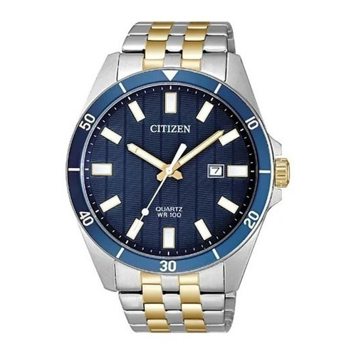 Reloj Citizen Bi505453l Hombre Fechador Acero Inoxidable Color de la malla PLATEADO Y DORADO Color del bisel Azul Color del fondo Azul