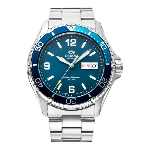 Reloj Orient Ra-aa0818l Hombre Diver Automático Mako Kamasu Color De La Malla Plateado Color Del Bisel Azul Y Celeste Color Del Fondo Azul