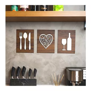 Quadros Decorativos 3 Pçs 24x18 Cozinha Temperada Com Amor