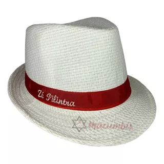 Chapéu Malandro Panamá Branco Fita Vermelha Zé Pilintra Bord