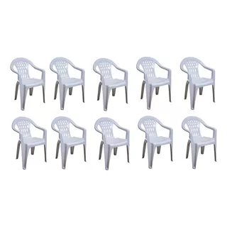 Sillas Plasticas Apilables Reforzada Jardin Exterior Mica Pack 10 Color Blanco