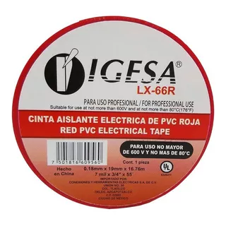 10 Cinta Eléctrica Aislante De Pvc 19mm 16.7mts Igesa Grande Rojo