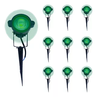 Kit 10 Luminária Espeto Jardim Led 7w Verde Prova D Água Cor Da Carcaça Preto 110v/220v