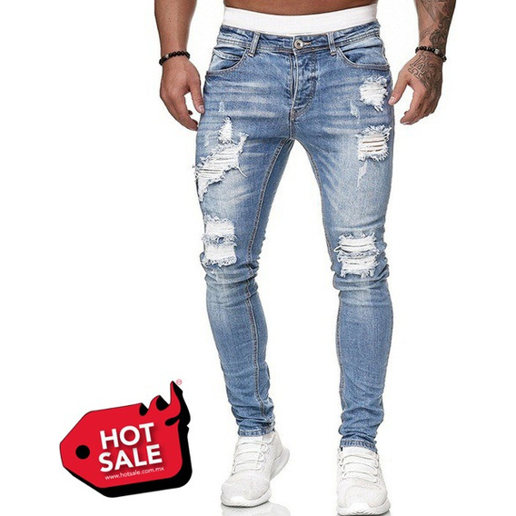 Pantalones Elásticos De Jean De Agujero De Moda Para Hombres