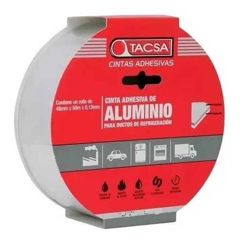 Cinta Adhesiva De Aluminio Tacsa 48mm X 50m Ultra Resistente Color Gris Liso