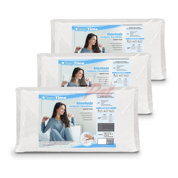 Combo X3 Almohadas 60x35 Inteligente Viscoelastica Con Funda