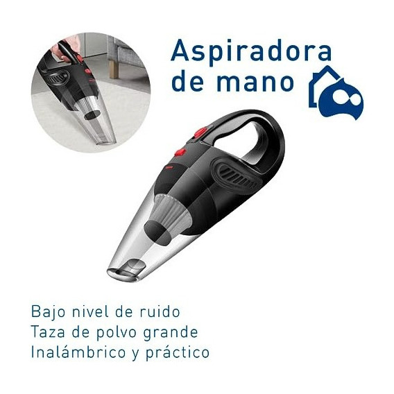 Aspiradora De Mano Inalambrica Portátil Para Hogar Automóvil Color Negro