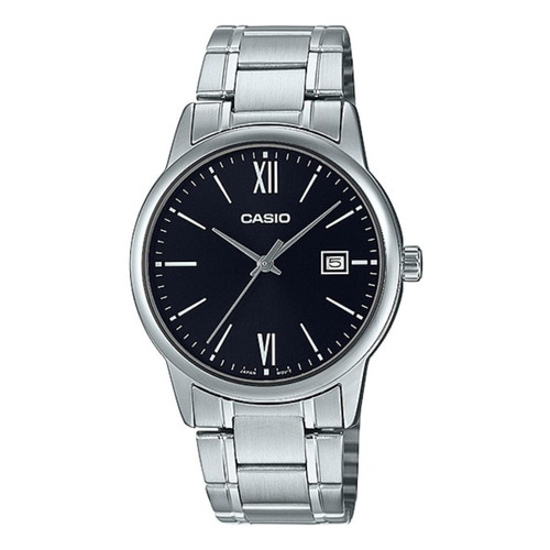 Reloj pulsera Casio MTP-V002 con correa de acero inoxidable color gris - fondo negro