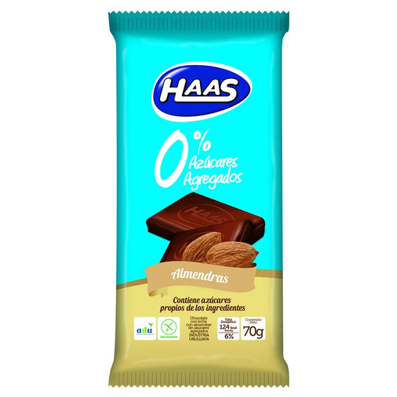 Haas Tableta 0% Azúcar C/almendras 150g.