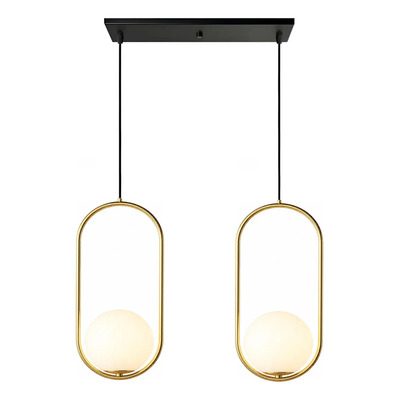Colgante 2 Luces Marsella Oval Dorado Opal Apto Led Ld Dorado