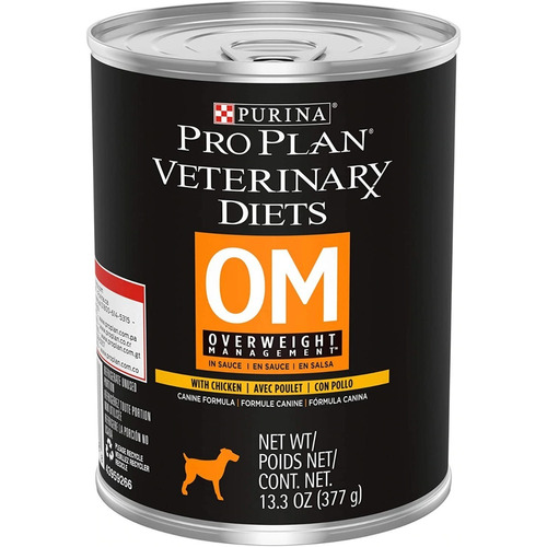 Alimento Pro Plan Veterinary Diets OM Overweight Management Canine para perro adulto todos los tamaños sabor mix en lata de 370g
