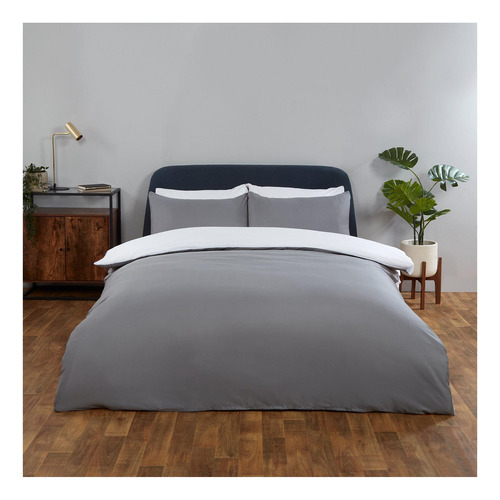 Duvet Cover Gris Liso Blanco Microfibra Queen Color Blanco/gris