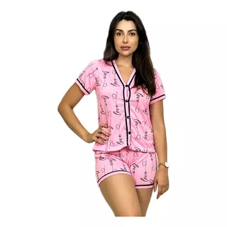  Pijama Short Doll Feminino Americano Botões Aberto Curto