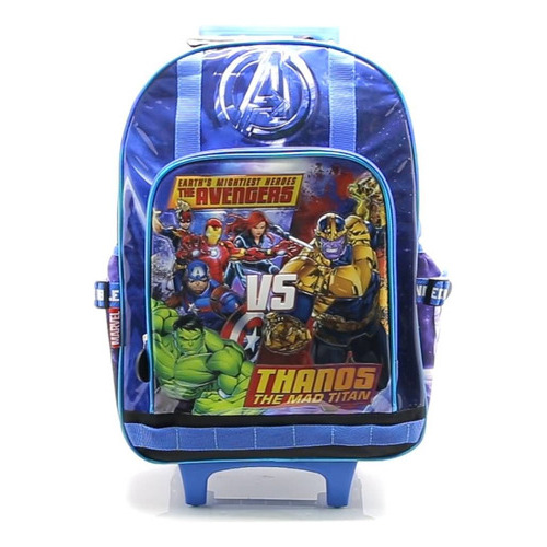 Mochila Escolar Avengers Marvel Iron Man Hulk Poder Carro Color Azul Diseño de la tela Liso
