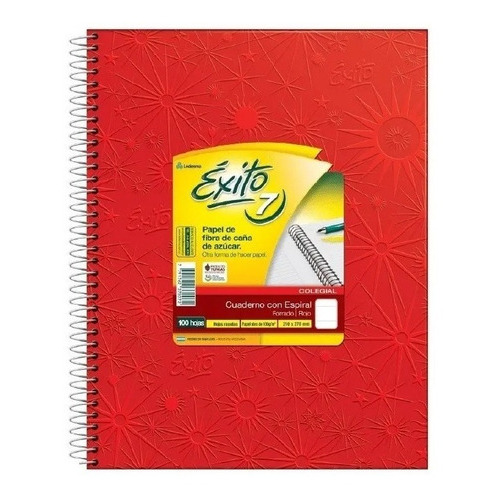 Cuaderno Ledesma EXITO N°7 100 hojas  rayadas 1 materias unidad x 1 27cm x 21cm e7 color rojo