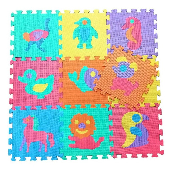 Alfombra Goma Eva Set 10 Cuadros Animales 30x30 Bebes  Niños