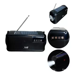 Radio Solar Bluetooth Usb Radio Linterna, Carga Automatic Color Negro
