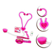 Kit Medico Brinquedo Pink 6pçs Estetoscópio Balança Remedio