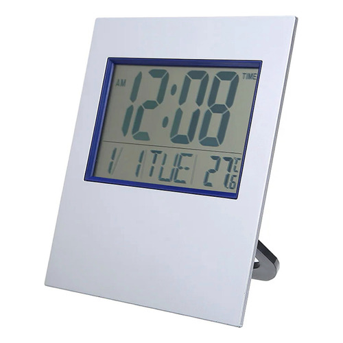 Reloj Digital De Pared Numero Grande Calendario Temperatura Estructura Gris Fondo Verde