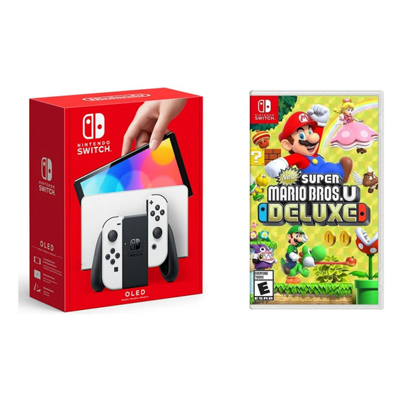 Nintendo Switch OLED 64GB New Super Mario Bros. U Deluxe Bundle  color blanco