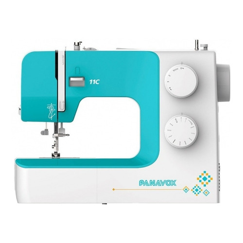 Máquina de coser recta Panavox 11C portable blanca y aguamarina