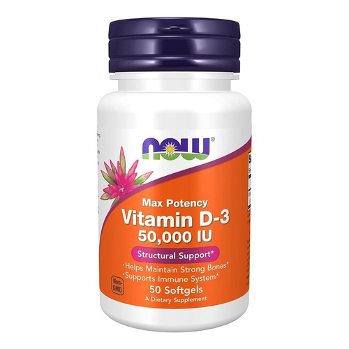 Vitamina D3 50000 Iu Maxima Potencia Now 50 Capsulas Blandas Sabor Neutro