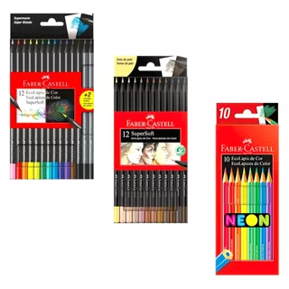 Lápis De Cor Supersoft Faber 12 Cores + Tons De Pele + Neon 