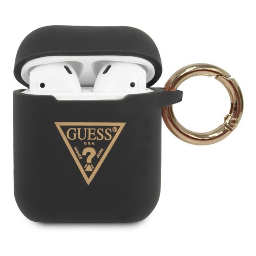 Funda Case Guess Cubierta Anillo Silicon Logo Airpod Negro 2