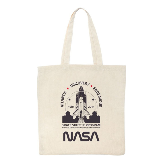 Bolsa Tote Bag Nasa Cohete Color Beige Diseño de la tela Liso