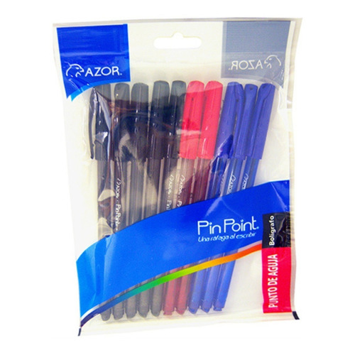 10 Boligrafos Plumas Pin Point Colores Basicos 0.7mm Azor